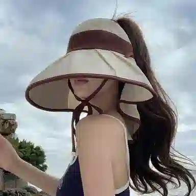 艾佳微 夏季遮阳时尚优雅拼色户外骑车披肩空顶太阳 聚酯纤维 渔夫帽 男女同款情侣款