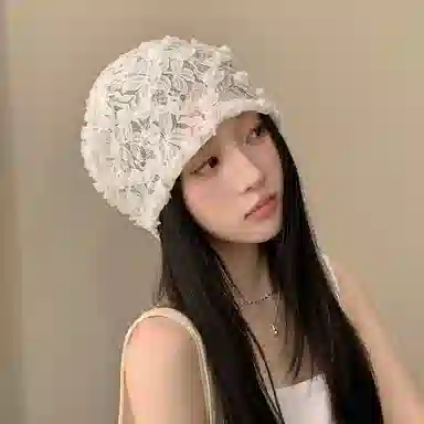 艾佳微 蕾丝立体花朵透气薄款镂空包头帽街头百搭小众套头帽 聚酯纤维 堆堆帽 男女同款情侣款