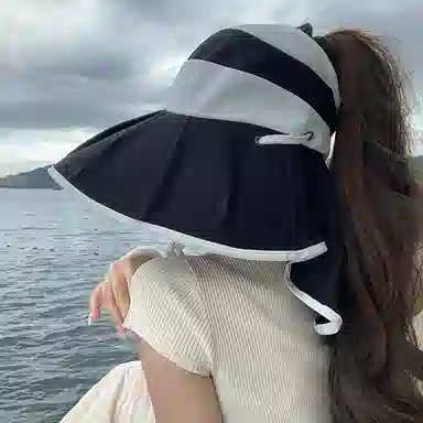 艾佳微 夏季遮阳时尚优雅拼色户外骑车披肩空顶太阳 聚酯纤维 渔夫帽 男女同款情侣款