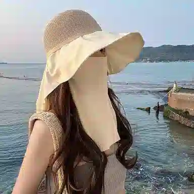 艾佳微 防紫外线骑行户外大檐太阳帽遮脸面罩护颈遮阳 涤纶 渔夫帽 男女同款情侣款