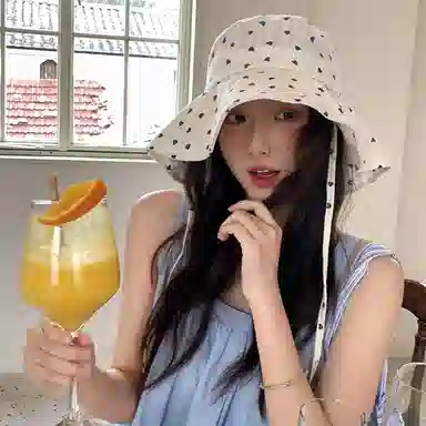 艾佳微 日系甜美文艺爱心系带大帽檐遮阳防晒盆帽显脸小 棉 渔夫帽 女款