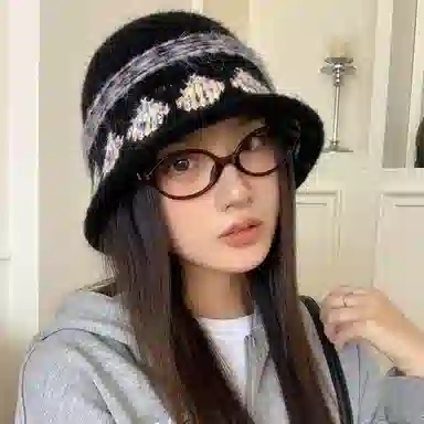 艾佳微 费尔岛风提花针织秋冬季显脸小套头帽百搭 腈纶 绒线帽 男女同款情侣款