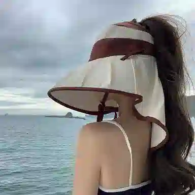 艾佳微 夏季遮阳时尚优雅拼色户外骑车披肩空顶太阳 聚酯纤维 渔夫帽 男女同款情侣款