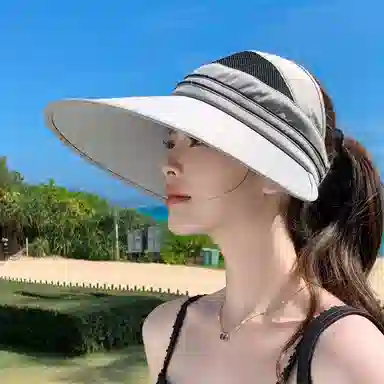 艾佳微 夏季空顶帽大帽檐遮阳帽防紫外线骑车户外时尚遮脸太阳帽 聚酯纤维 防晒帽 女款