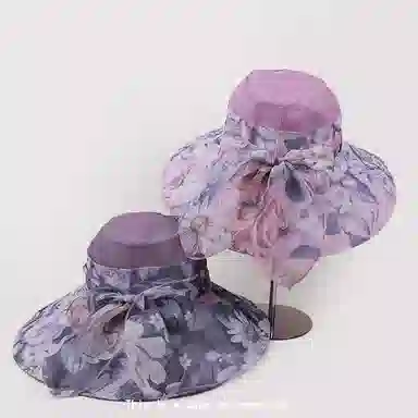 艾佳微 香云纱高级感时尚帽户外旅游大帽檐显脸小盆帽 欧根纱 防晒帽 女款