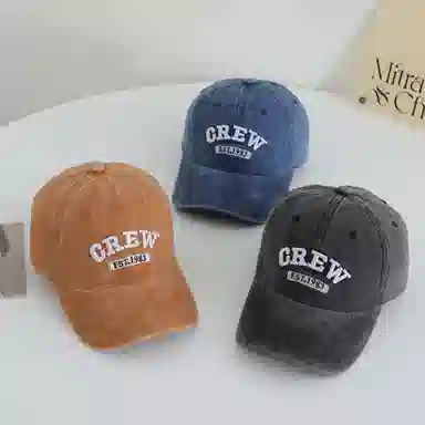 艾佳微 时尚大头围显白显脸小宽檐刺绣韩系简约百搭户外遮阳 棉 鸭舌帽 男女同款情侣款