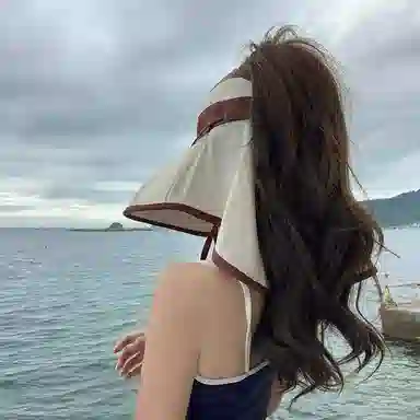 艾佳微 夏季遮阳时尚优雅拼色户外骑车披肩空顶太阳 聚酯纤维 渔夫帽 男女同款情侣款