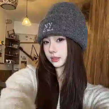 艾佳微 韩系氛围感大头围显脸小保暖护耳防寒 腈纶 绒线帽 男女同款情侣款