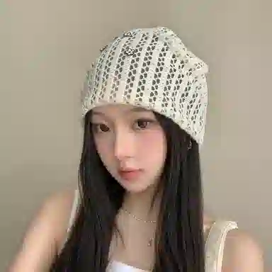 艾佳微 韩系镂空夏季甜美刺绣小花时尚洋气 聚酯纤维 堆堆帽 男女同款情侣款