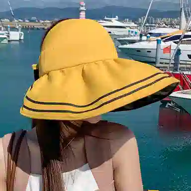 艾佳微 赫本风后蝴蝶结大沿夏季韩版潮百搭可折叠出游休闲盆帽 聚酯纤维 渔夫帽 男女同款情侣款