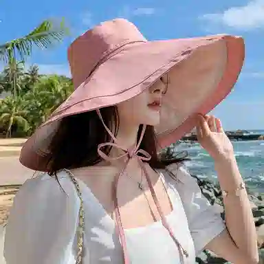 艾佳微 夏季海边度假素颜防晒遮脸防紫外线大头围透气薄款 聚酯纤维 渔夫帽 女款