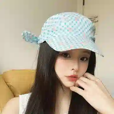 艾佳微 多巴胺配色蝴蝶结格纹绑带遮阳防晒甜 棉 鸭舌帽 男女同款情侣款