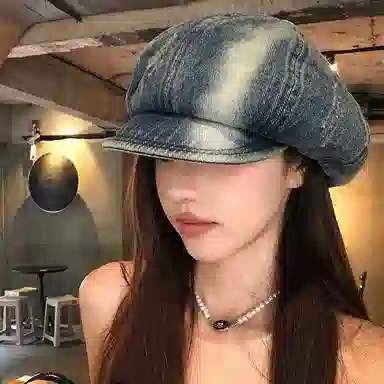 艾佳微 日系水洗做旧牛仔画家帽子秋季显脸小报童鸭舌八角帽 涤棉 贝雷帽 男女同款情侣款