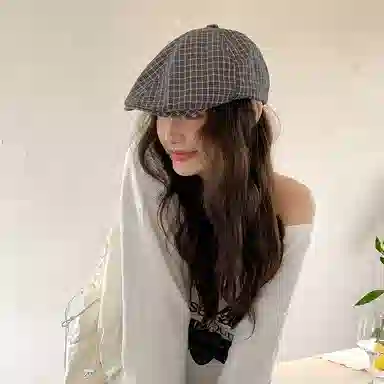 艾佳微 日系英伦风复古格纹显脸 棉 贝雷帽 男女同款情侣款