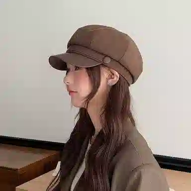 艾佳微 日系文艺复古时尚百搭秋冬季毛呢鸭舌八角帽显脸小文艺街头休闲画家帽 棉 贝雷帽 男女同款情侣款