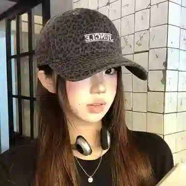 艾佳微 做旧豹纹深顶大头围显脸小软顶高级感潮 棉 鸭舌帽 男女同款情侣款