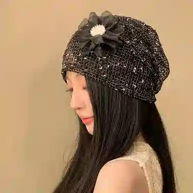 艾佳微 蕾丝镂空夏季百搭遮阳大头围显脸小透气优雅 聚酯纤维 包头帽 男女同款情侣款