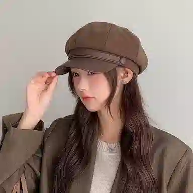 艾佳微 日系文艺复古时尚百搭秋冬季毛呢鸭舌八角帽显脸小文艺街头休闲画家帽 棉 贝雷帽 男女同款情侣款