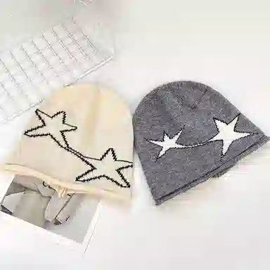 艾佳微 星星堆堆复古时尚显脸小休闲大头围宽松保暖包头 涤纶（聚酯纤维） 绒线帽 男女同款情侣款