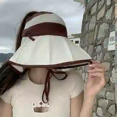 艾佳微 夏季遮阳时尚优雅拼色户外骑车披肩空顶太阳 聚酯纤维 渔夫帽 男女同款情侣款