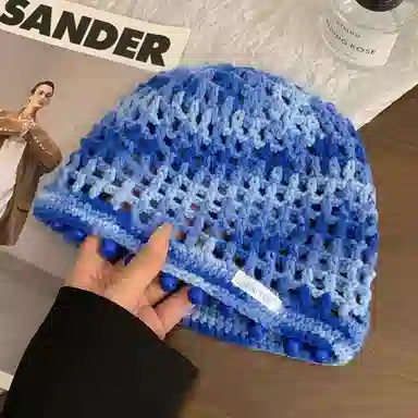 艾佳微 彩色多巴胺串珠吊坠镂空包头帽春夏季薄款民族风显脸小流苏帽子 聚酯纤维 针织帽 男女同款情侣款