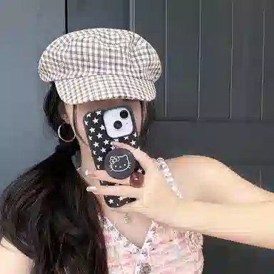 艾佳微 海军风小众格纹金属小标文艺显白春夏遮阳时髦优雅显脸小 棉 贝雷帽 男女同款情侣款