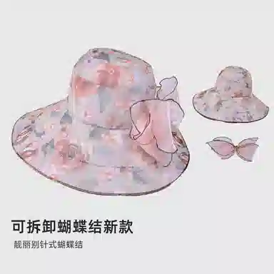 艾佳微 夏季加宽大帽檐遮阳帽户外海边沙滩防晒太阳帽透气舒适简约 涤纶 渔夫帽 女款