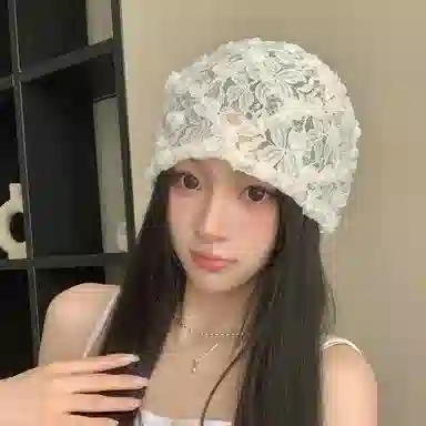 艾佳微 蕾丝立体花朵透气薄款镂空包头帽街头百搭小众套头帽 聚酯纤维 堆堆帽 男女同款情侣款