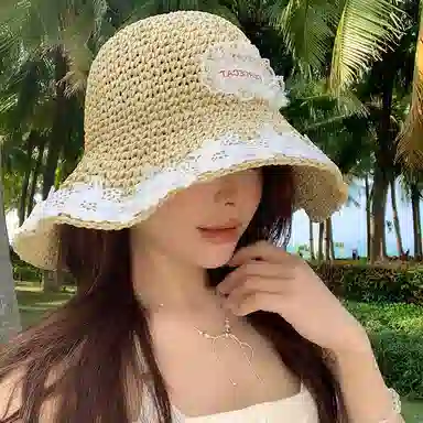 艾佳微 海边沙滩甜美小清新拍照百搭户外防晒防紫外线遮阳 草编 渔夫帽 男女同款情侣款