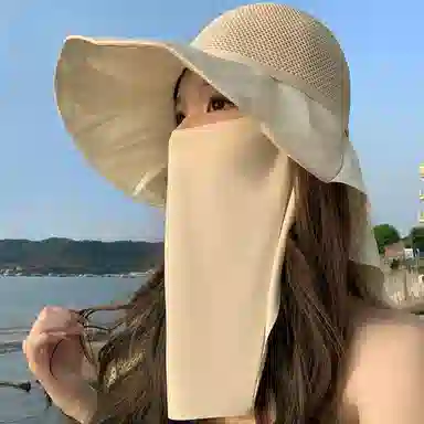 艾佳微 防紫外线骑行户外大檐太阳帽遮脸面罩护颈遮阳 涤纶 渔夫帽 男女同款情侣款