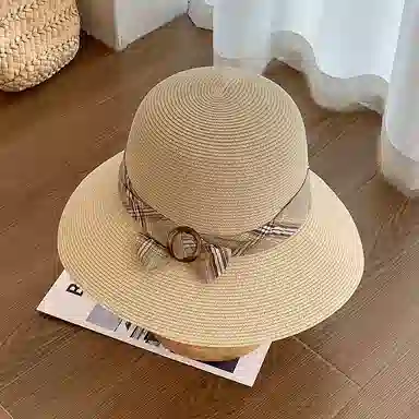 艾佳微 法式赫本风编织草帽优雅小香风高级感盆帽户外沙滩 草纸 渔夫帽 女款