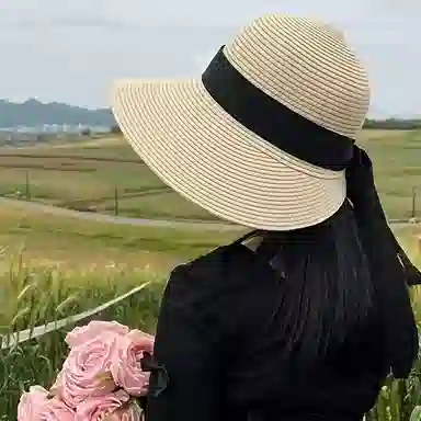 艾佳微 法式优雅蝴蝶结 时尚百搭 拉菲草 渔夫帽 男女同款情侣款