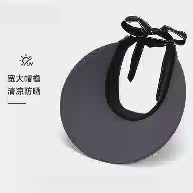 艾佳微 遮脸大檐空顶帽夏季高级感靓丽飘带显脸小遮阳帽子 聚酯纤维 防晒帽 男女同款情侣款