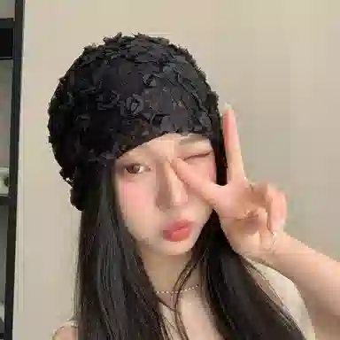 艾佳微 蕾丝立体花朵透气薄款镂空包头帽街头百搭小众套头帽 聚酯纤维 堆堆帽 男女同款情侣款