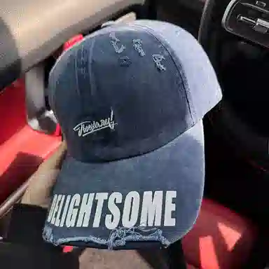 艾佳微 复古黑色宽檐棒球破洞做旧百搭显脸小时尚潮 棉 鸭舌帽 男女同款情侣款