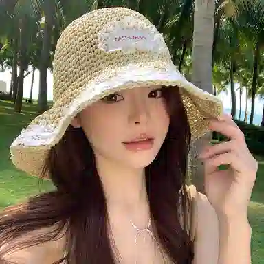 艾佳微 海边沙滩甜美小清新拍照百搭户外防晒防紫外线遮阳 草编 渔夫帽 男女同款情侣款