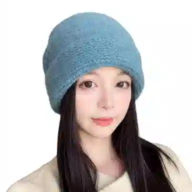 艾佳微 毛线堆堆帽大头围百搭休闲冷帽保暖帽子 腈纶 绒线帽 男女同款情侣款