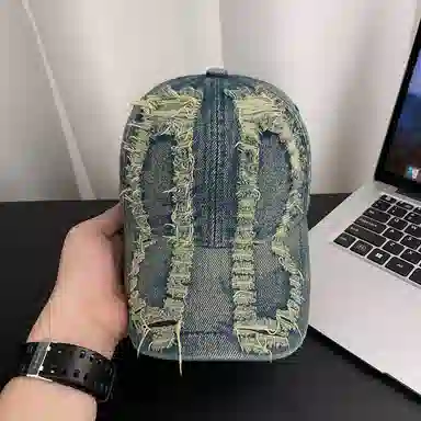 艾佳微 韩版破洞遮阳做旧牛仔休闲百搭显脸小宽檐 棉 鸭舌帽 男女同款情侣款