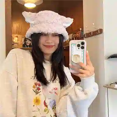 艾佳微 咩咩羊耳朵帽韩版可爱毛绒百搭保暖小羊 涤纶 绒线帽 男女同款情侣款