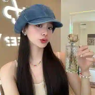 艾佳微 星星别针大版云朵八角画家复古气质显脸小 牛仔布 贝雷帽 男女同款情侣款