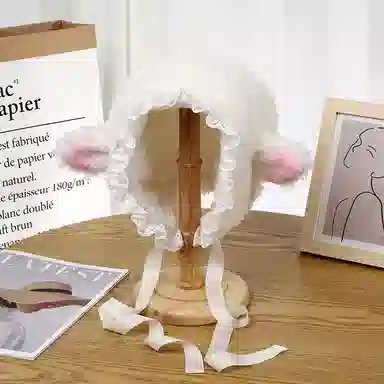 艾佳微 日系可爱毛茸茸腮红小羊帽子秋冬季保暖甜美百搭小熊护耳帽 毛绒 绒线帽 男女同款情侣款