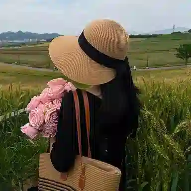 艾佳微 法式优雅蝴蝶结 时尚百搭 拉菲草 渔夫帽 男女同款情侣款