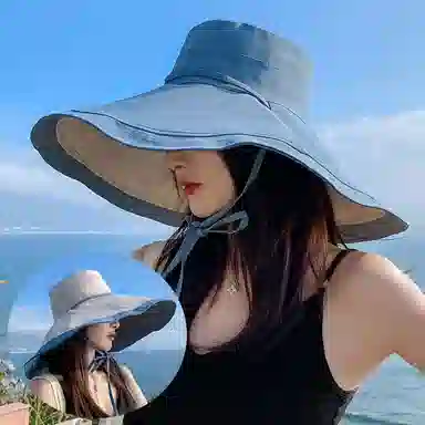 艾佳微 夏季海边度假素颜防晒遮脸防紫外线大头围透气薄款 聚酯纤维 渔夫帽 女款