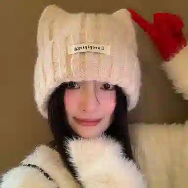 艾佳微 可爱猫耳朵韩版显脸小 加厚保暖护耳 涤纶 绒线帽 男女同款情侣款