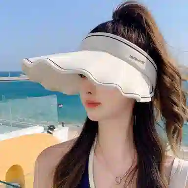 艾佳微 海边游玩沙滩波浪边空顶帽户外大檐遮阳帽防紫外线太阳帽 涤纶 防晒帽 女款