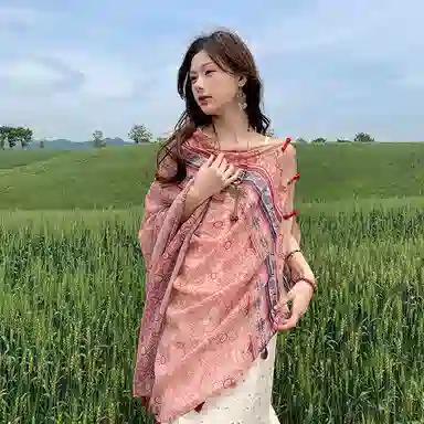 艾佳微 高级感外披复古民族风防晒盘扣罩衫百搭沙滩巾 披肩 男女同款情侣款