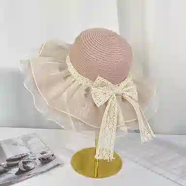 艾佳微 蝴蝶结度假游玩户外夏季时尚百搭沙滩遮阳帽子防晒网纱太阳帽 聚酯纤维 渔夫帽 男女同款情侣款