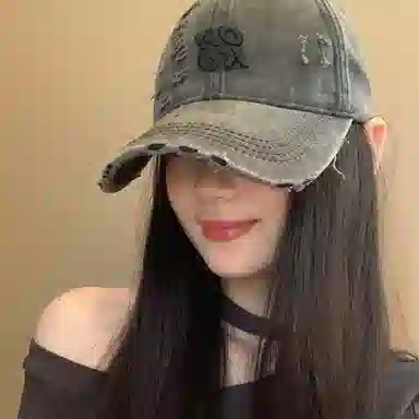 艾佳微 时尚通勤美式复古破洞水洗做旧百搭显脸小帽子潮 棉 鸭舌帽 男女同款情侣款