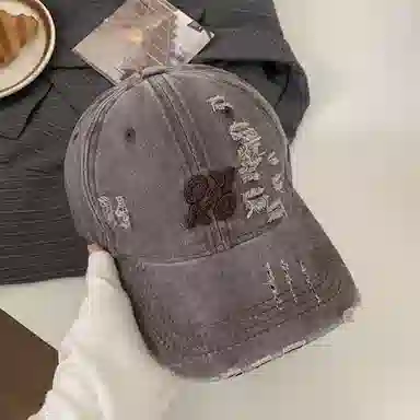 艾佳微 时尚通勤美式复古破洞水洗做旧百搭显脸小帽子潮 棉 鸭舌帽 男女同款情侣款