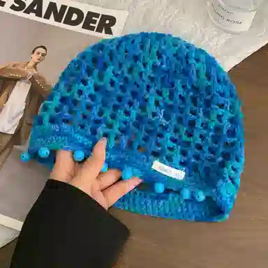 艾佳微 彩色多巴胺串珠吊坠镂空包头帽春夏季薄款民族风显脸小流苏帽子 聚酯纤维 针织帽 男女同款情侣款